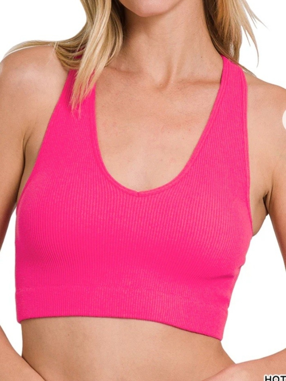 Ribbed Padded Cropped Racerback Tank Top bralette by Zenana 6133Hot Pink-Sz L/XL